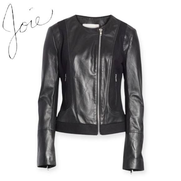 Joie Jackets & Blazers - JOIE Morina Lambskin Leather Jacket Black Caviar Sz L Large Wool Moto Biker New